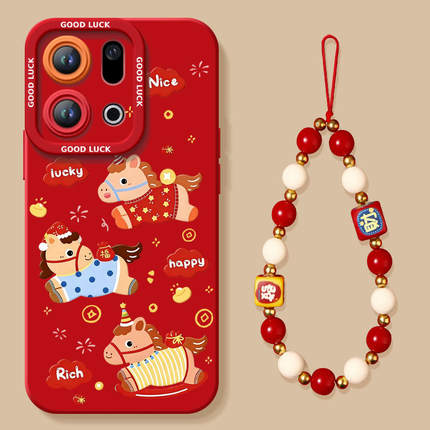 开心小马适用OPPOFindX9手机壳FindX9Pro套2026马年findx8新款Find硅胶X7防摔Find9X新年款OPPO过年x6红色x5