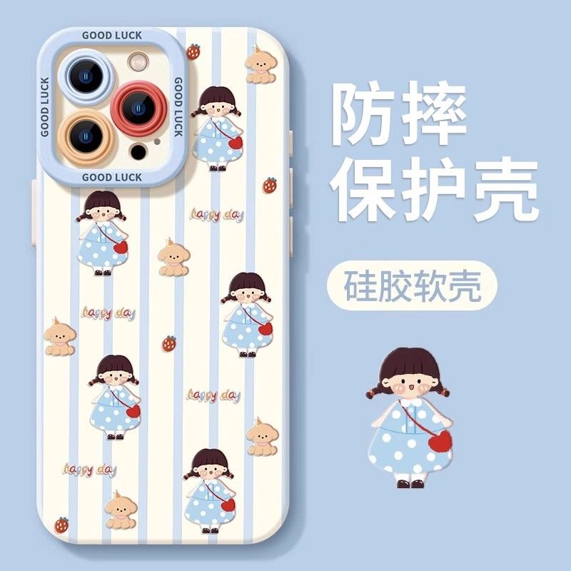 波点女孩保护壳适用华为荣耀400手机壳300pro新款100液态200硅胶50保护80镜头20s青春版90全包70专用外壳30
