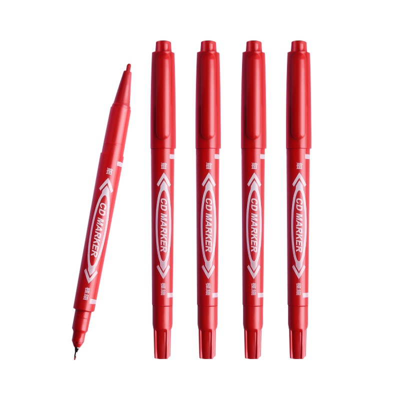 红色记号笔防水防油不掉色双头油性笔大小头瓷砖工地专用粗头批改