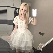 女大童装夏季新款法式浪漫女孩儿收腰显瘦蓬蓬连衣裙短裙初中学生