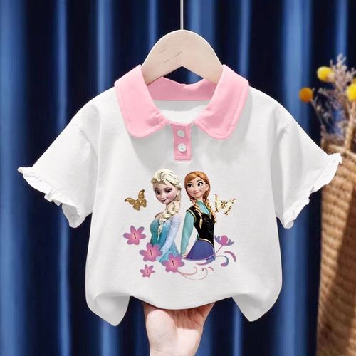 纯棉女童POLO衫2025夏季小孩儿童宝宝卡通公主风短袖T恤翻领上衣