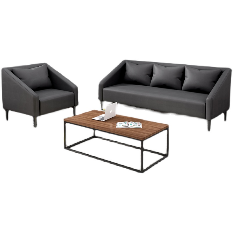 办公会客沙发茶几商务洽谈接待简约休闲黑灰色西皮舒适单双三人
