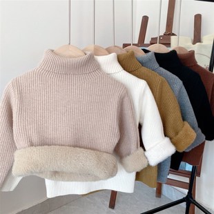 一体绒女童高领毛衣打底衫儿童紧身弹力衫新款秋冬季婴儿小童装男