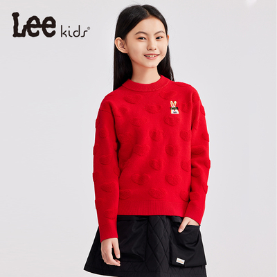 Lee Kids女童毛衣冬季儿童洋气红色圣诞毛线衣大童本命年针织衫