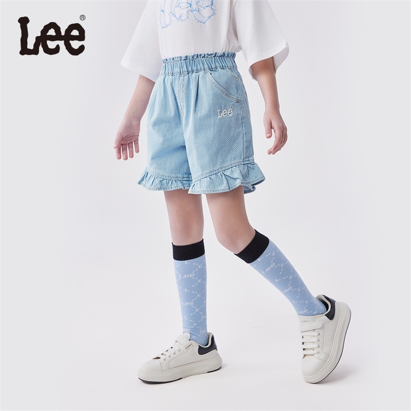 Lee Kids女童牛仔短裤2025夏季新款休闲裤儿童韩版花边洋气五分裤