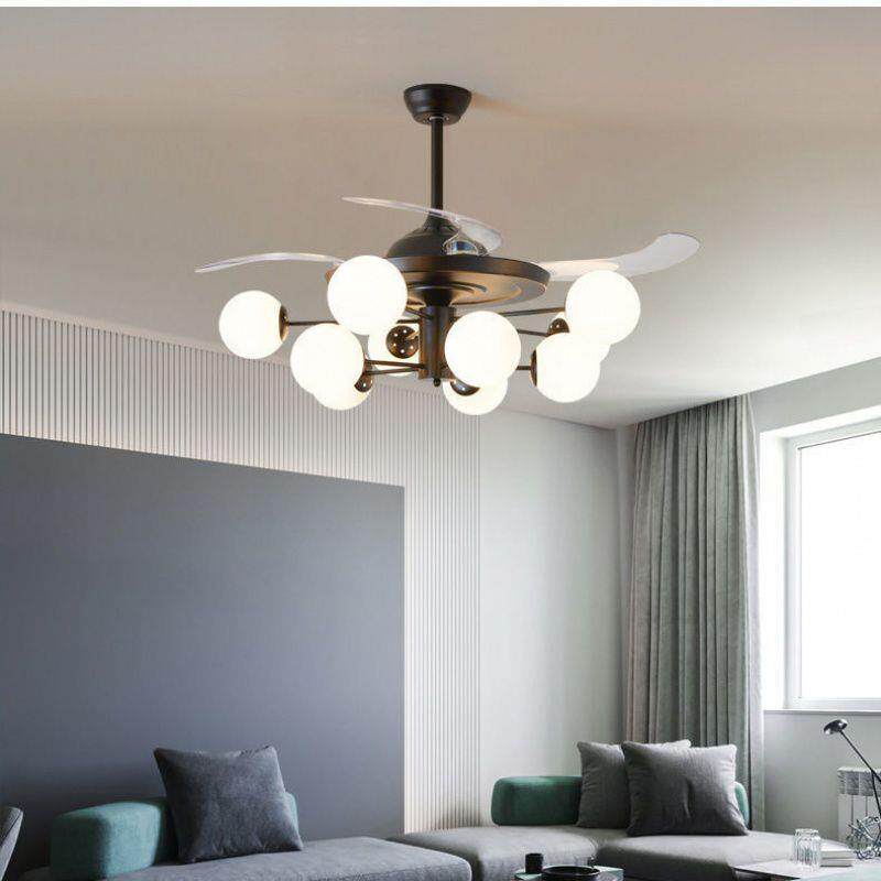 新款风扇灯吊扇灯北欧魔豆家用餐厅客厅卧室房现代轻奢带灯电扇灯