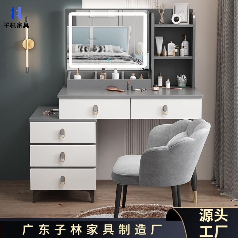 现代卧室梳妆台现代简约小型加厚轻奢网红化妆桌储物柜一体木梳妆
