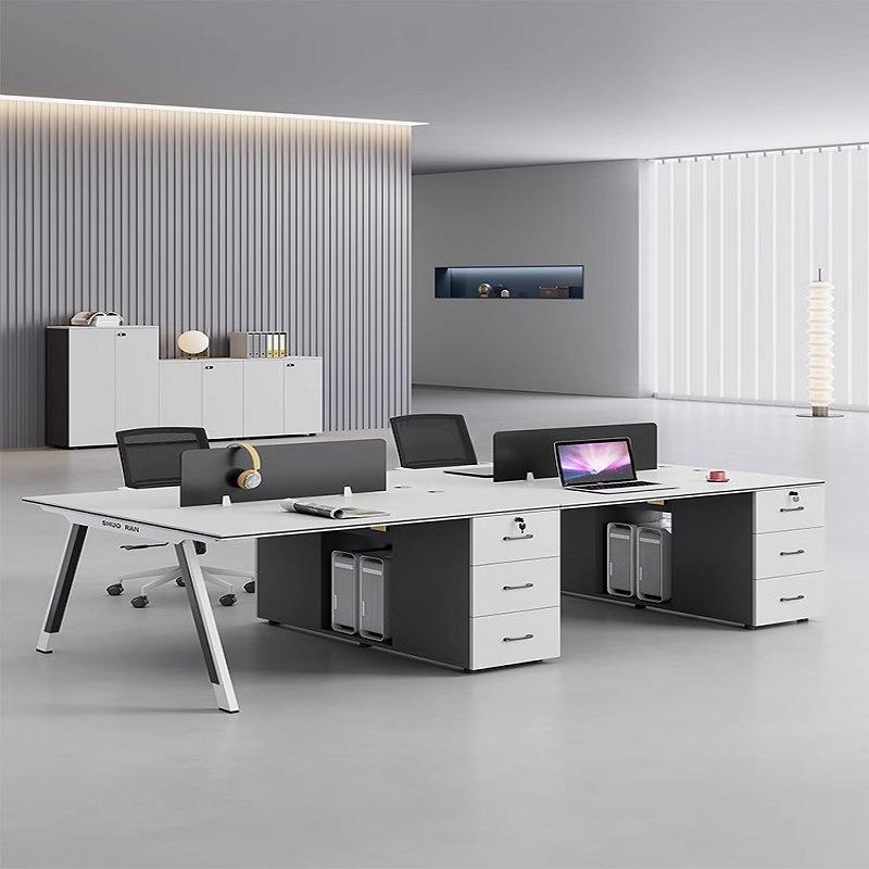 两人带柜职员办公桌员工桌简约现代办公员工位四六人卡座组合桌椅