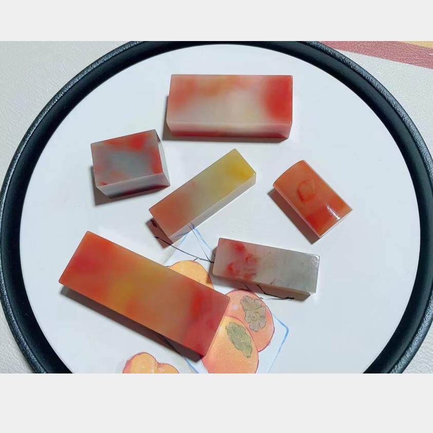 寿山石老挝冻石闲章印章一组6方印面1.7-2.7厚1.3-2.0高3.2-7.4CM