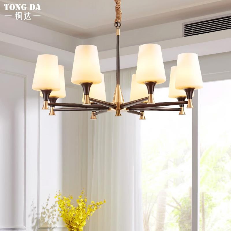 美式简约全铜吊灯别墅现代卧室房间主吊灯小客厅餐厅灯大气吊灯具