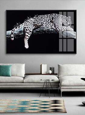 简约现代轻奢风格豹子装饰画样板间办公室玄关书房动物晶瓷挂画