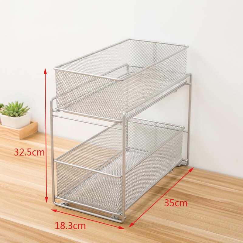 2U8K铁艺双层抽屉式厨房调味架子浴室置物架橱柜篮家居冰箱分层收
