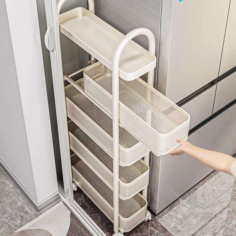 极窄家用冰箱缝隙厨房夹缝收纳架小推车置物架落地多层柜侧面