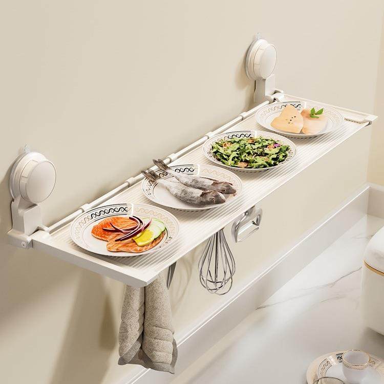 束丰吸盘式厨房置物架免打孔收纳架折叠壁挂备菜调料架太空铝上墙