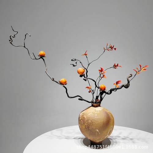 新中式仿真花艺假石榴龙柳枝套装样板间餐厅茶室茶几民宿装饰摆件