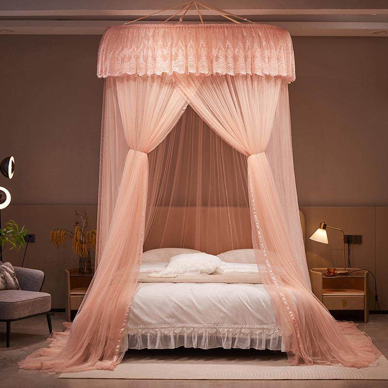 CB#2024新款蕾丝圆顶蚊帐吊顶三开门蚊帐1.5m直径加大蚊帐床幔