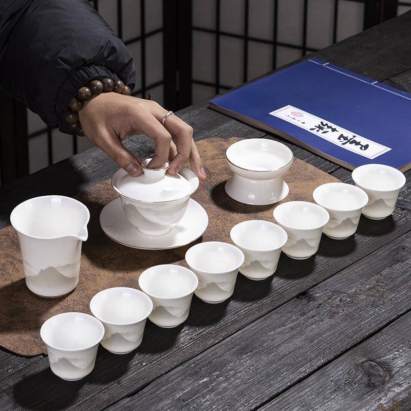 茶具套装羊脂玉陶瓷家用客厅陶瓷茶壶盖碗茶杯全套办公室高档泡茶