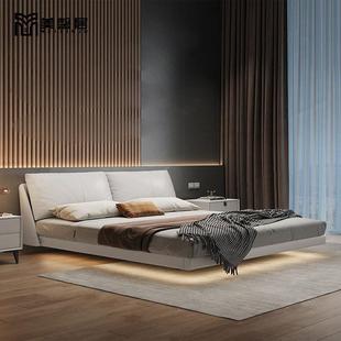 悬浮床北欧简约主卧1.5M1.8M双人床轻奢2022年新款 软包真皮床 意式