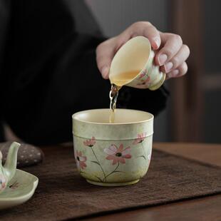 手绘格桑花建水陶瓷笔洗小号茶洗水盂高档桌面茶渣缸茶道功夫配件