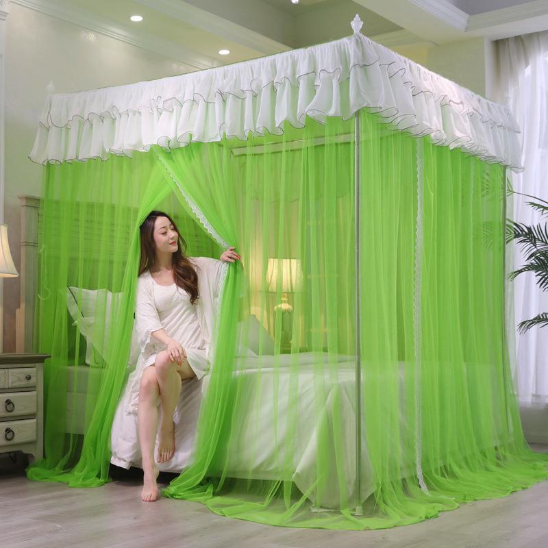 CB#蚊帐落地式家用三开门不锈钢1.5m加粗支架1.8m床卧室宫廷纹帐