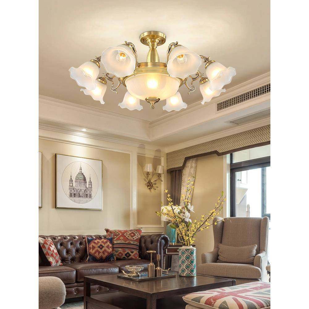 全铜欧式客厅大厅吊灯美式田园全屋套餐组合餐厅灯卧室中山铜灯具