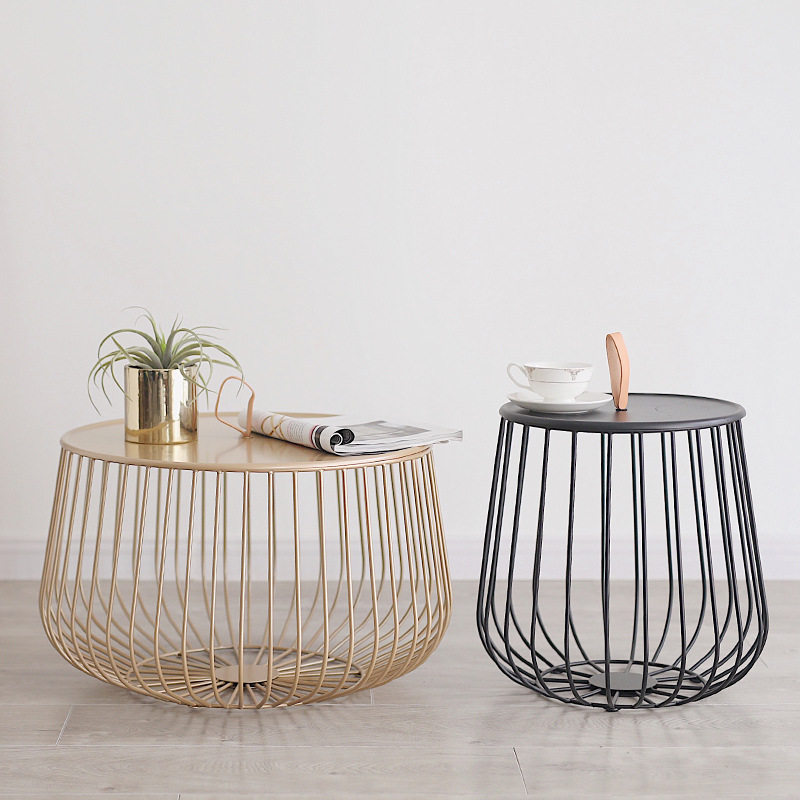 北欧轻奢风铁艺圆形小茶几客厅简约现代北欧创意小户型边茶几组合