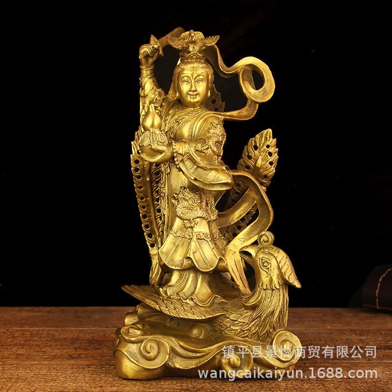 铜九天玄女铜像摆件王母娘娘铜像人物雕像站孔雀台铜像客厅家居