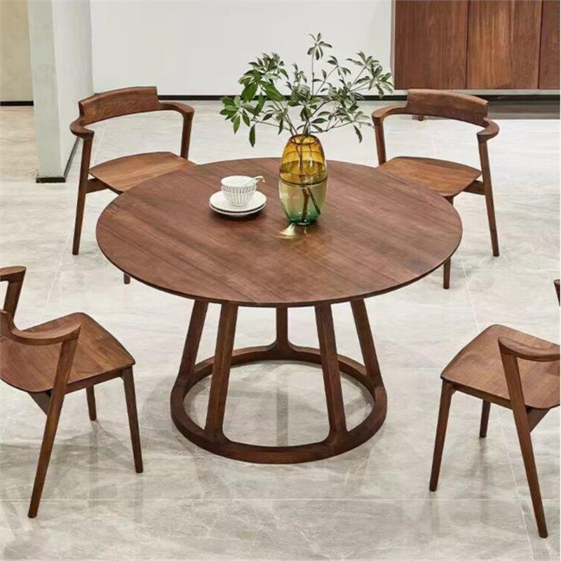 北美黑胡桃木全实木餐桌椅组合简约家用圆桌圆形北欧餐厅家具