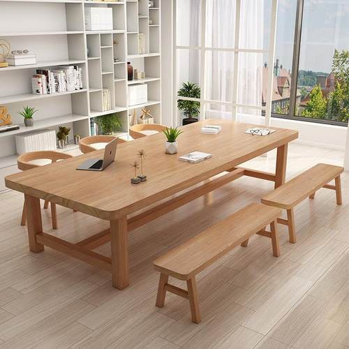 北欧简约实木大书桌长条桌客厅休闲区双人阅读学习桌长桌子工作台