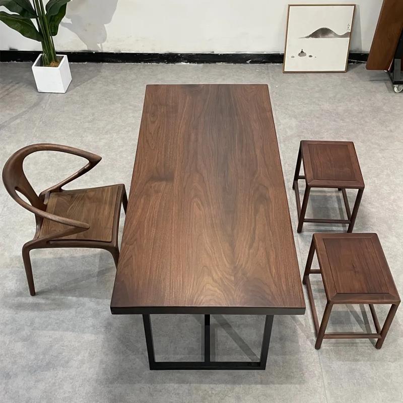 北美黑胡桃木实木大板整板拼板茶台茶桌书桌轻奢亚克力悬空餐桌