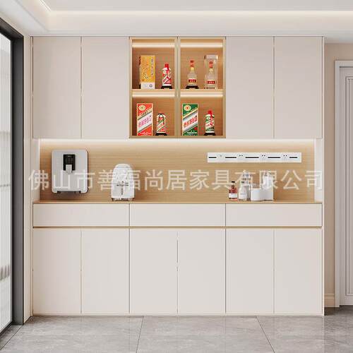 高端客厅多功能收纳橱柜实木轻奢餐边柜一体靠墙储物酒柜