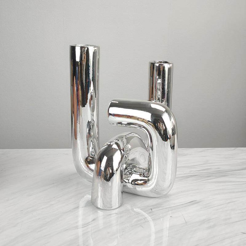 电镀弯管摆件花瓶创意扭曲花器样板间客厅茶几电视柜装饰摆设几何,玩具/童车/益智/积木/模型,其它,淘宝优惠券,粉丝福利购,淘宝优惠卷