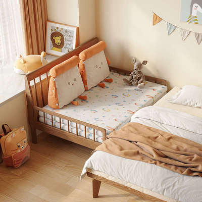 儿童床可伸缩单人床90cm宽1.2米白蜡实木床小户型拼接折叠抽拉床