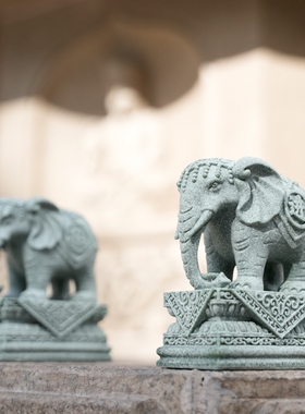 青石聚财吸水招财象一对吉祥摆件户外客厅家居办公桌镇家之宝装饰