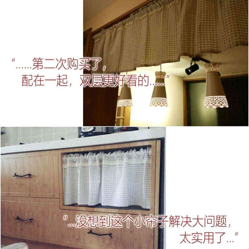 日式和风条纹格子棉麻面料橱柜咖啡帘厨房门帘窗帘短款半帘穿杆式图片