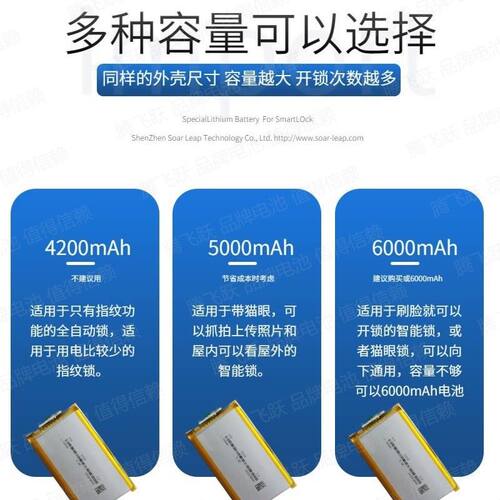 腾飞跃 Soar103F智能锁电池大容量 门锁电池 快充 指纹锁电池专用