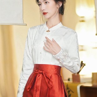 速发对襟立领服风古风装刺绣汉的长袖新中式上衣配马面裙国衬衣