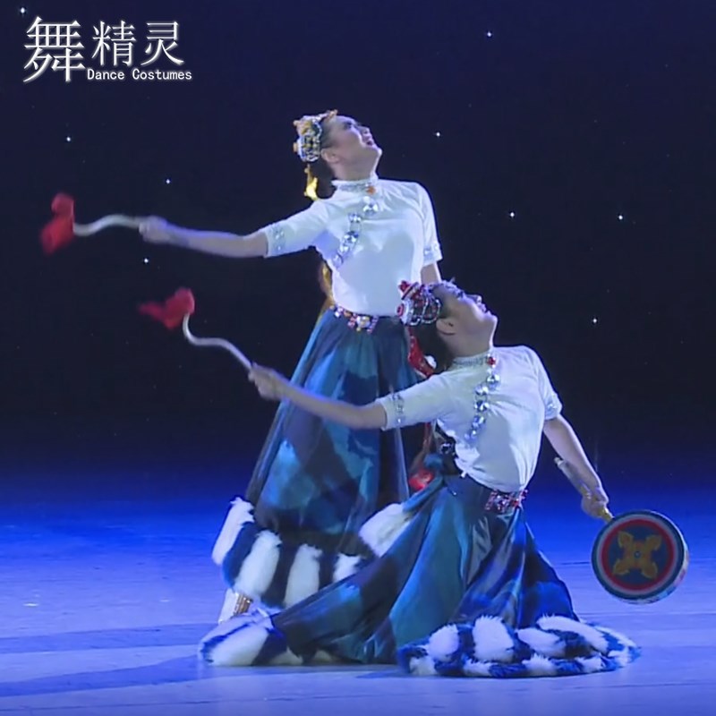 速发藏族舞人演出服大摆族守月蹈舞蹈服卓玛民裙舞长裙练功服半身