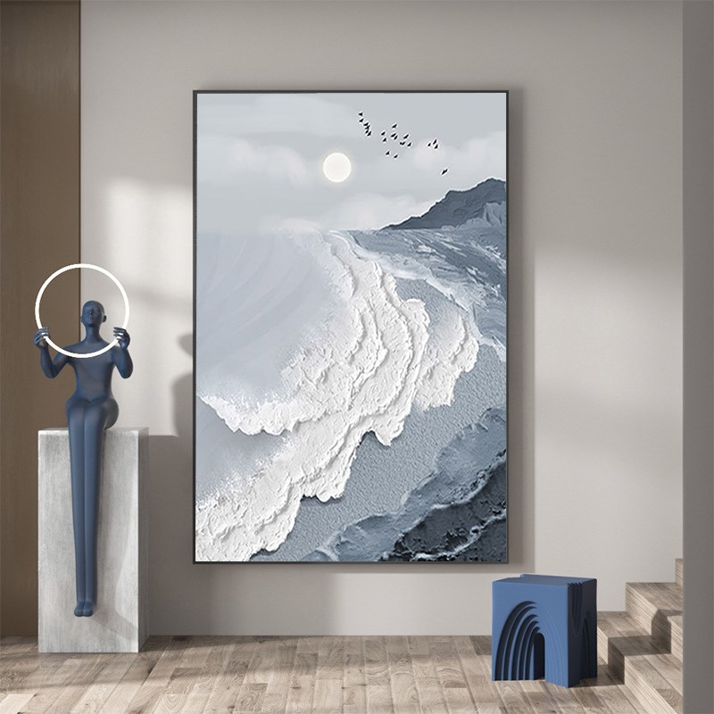 速发纹理海浪客厅油地装饰餐画厅肌理落画走廊入户墙壁画抽象玄关