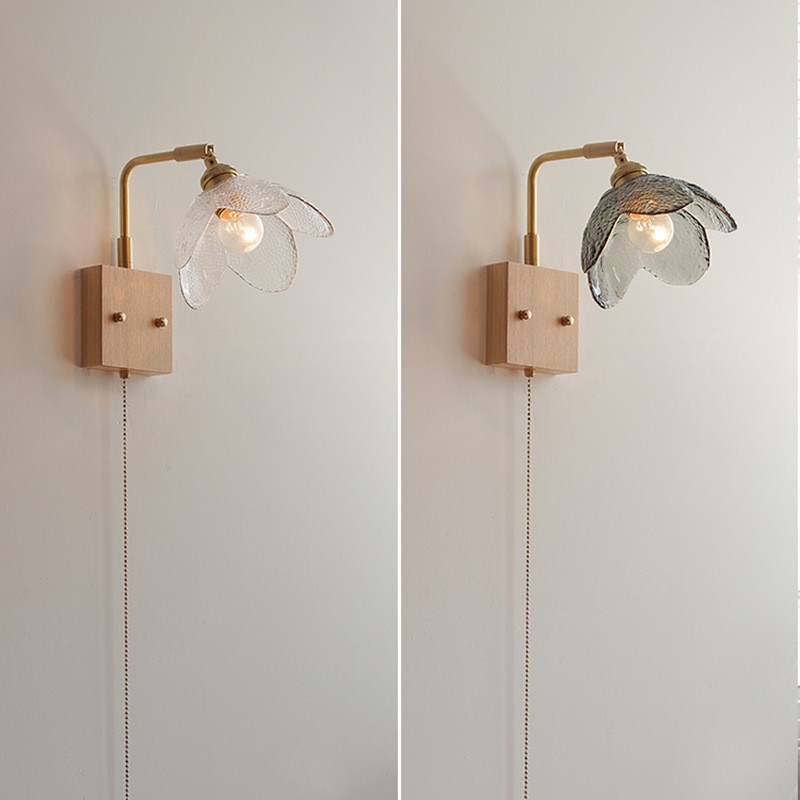 速发床式灯壁饰卧室摇臂日头艺术玻璃背景墙简约原木装灯自带开关