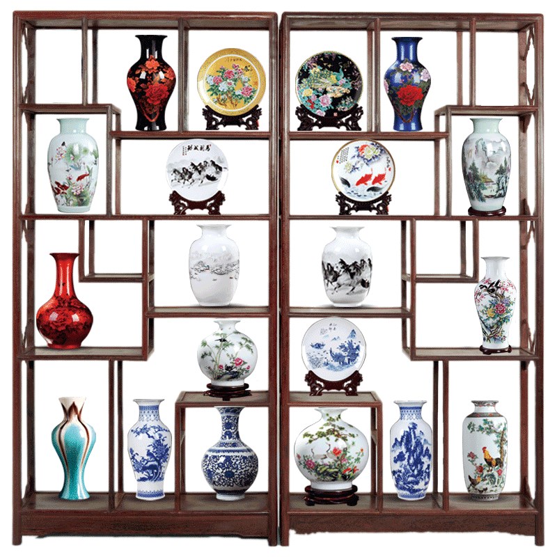 速发博古架客德镇陶瓷器花瓶摆式景厅插花家居中件小装饰品青花瓷
