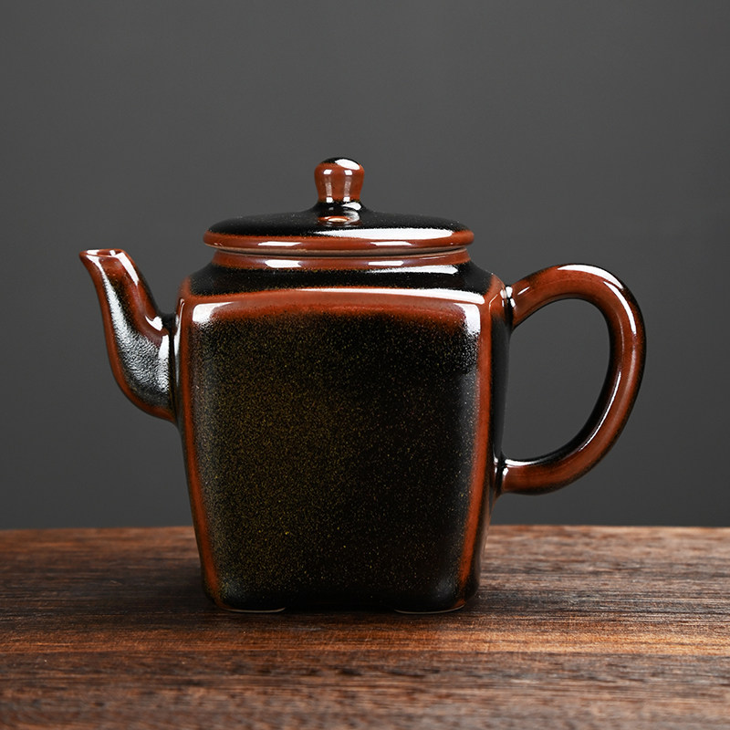 速发复古茶末釉四方壶家用陶瓷茶壶功夫茶具冲茶器带过滤球孔水壶