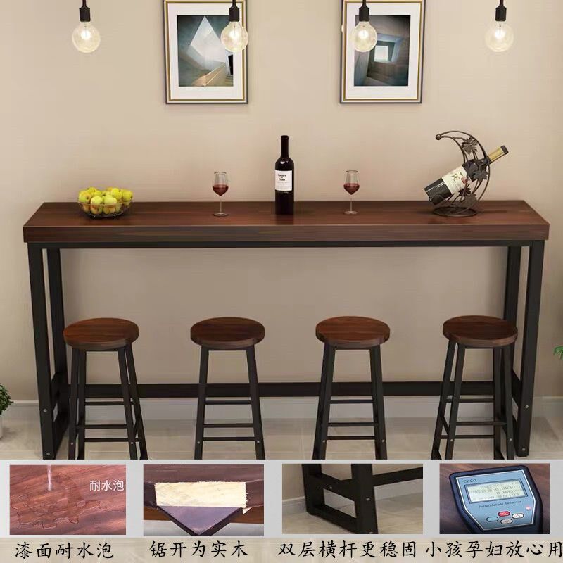 速发铁艺纯实木家店吧台靠墙长条桌高脚餐椅奶茶用桌桌台窄桌子格