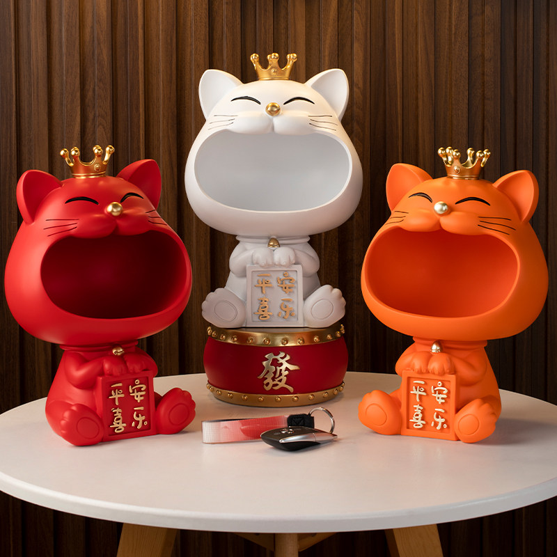 速发居家装饰猫摆件创门进意入户玄关友面收纳置物乔迁访桌送礼品