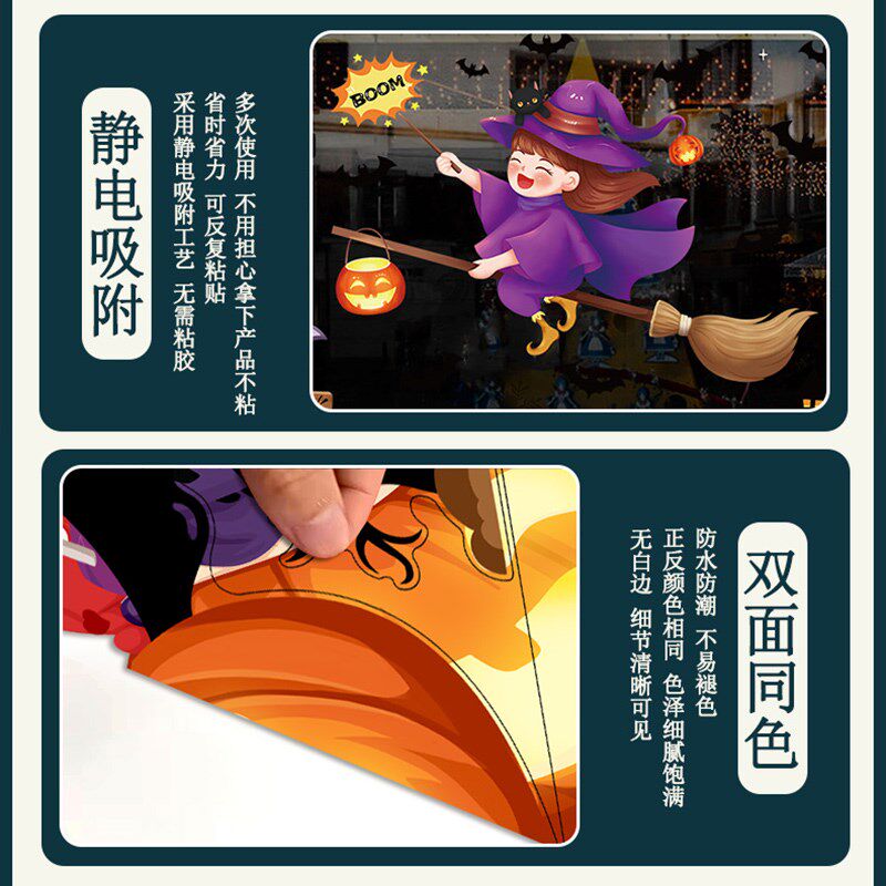 圣节装饰贴纸墙贴玻璃门贴橱窗贴静电贴画儿童幼儿园布置南瓜灯