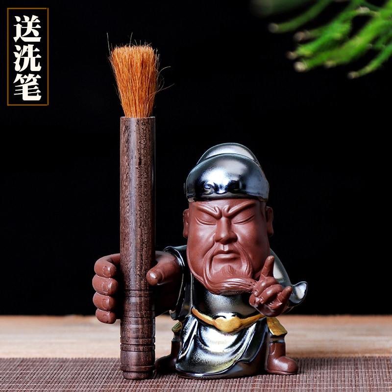 速发精品紫砂关公关羽可养茶宠笔搁茶盘配件武圣三国人物创意家居