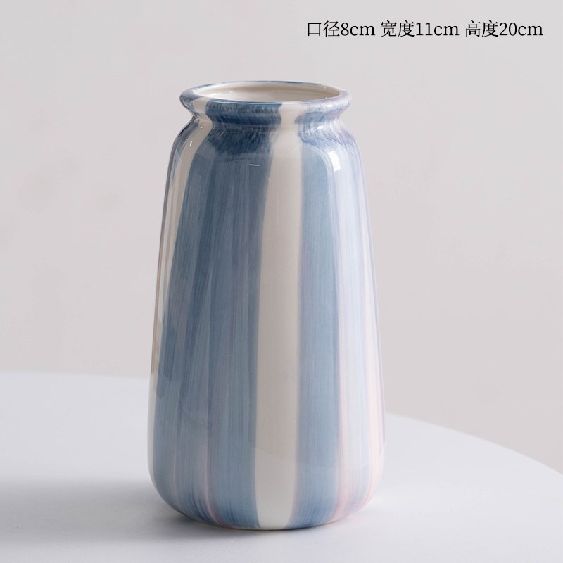 速发蜀门手绘样色简干风陶瓷装饰约花花瓶客厅插花蓝板间马小
