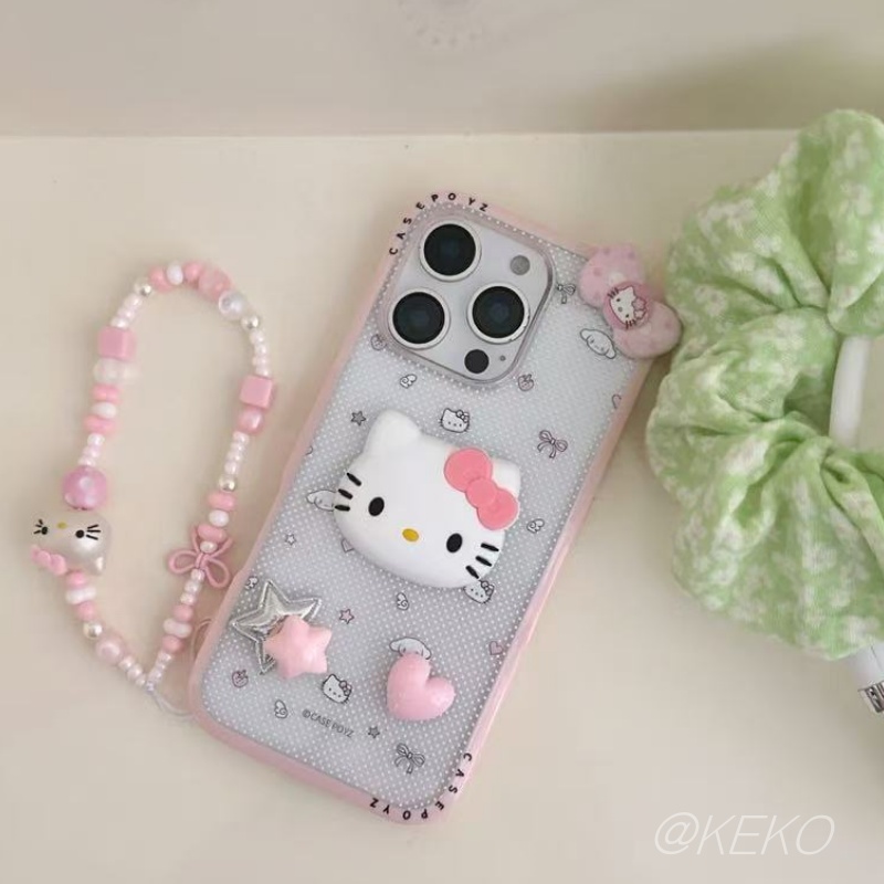 KEKO*ins粉边波点kitty立体配件韩系16pro手机壳16promax新款iphone15女款14pro创意新款手机壳手机套适用新1