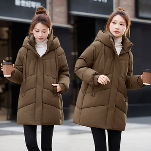 新款 时尚 冬季 休闲羽绒棉服女2025中长款 加厚保暖面包服外套女 大码