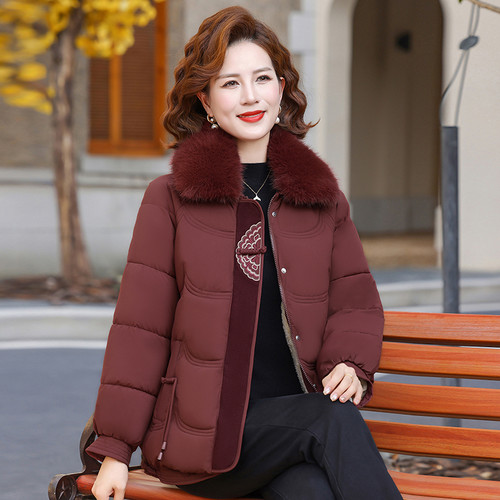 中老年人妈妈冬装短款2025羽绒棉服外套奶奶加绒加厚棉衣连帽衣服